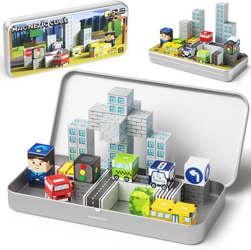 Gamcrown City Traffic Magnetic Blocks Set, 35PCS STEM Toys for Kids Ages 3-8,