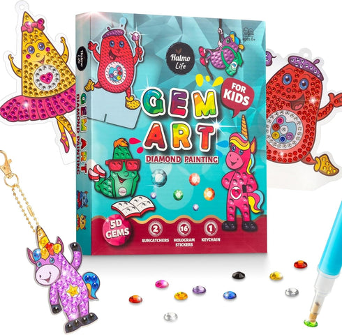 Halmolife Big Gem Diamond Painting Kits, Stickers, Keychain & Suncatcher DIY Kit, Arts and Crafts for Kids Ages 4-8+