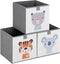Navaris Kids Storage Cubes (Set of 3) - 11x11x11" Animal Designs - Children's Fabric Organizer Bin - Beige