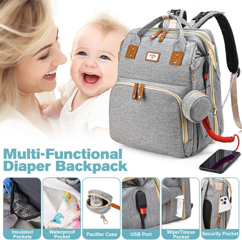 Backpack, JSTPRO Diaper Bag Large Waterproof Lightweight Diaper Bag with Changing Station, Insulated Pockets, USB Port