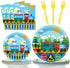 gisgfim 96 Pcs Train Plates and Napkins Party Supplies Train Birthday Party