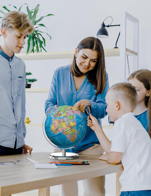 9" Illuminated World Globe with Stand - Educational Globe for Kids Learning, Colorful HD World Map Details