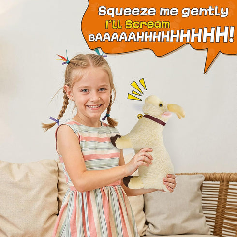 SnugBibble Screaming Goat Plush Toy, Goat Stuffed Animal with Funny Screaming Sound Prank Gift for Kids, Friends