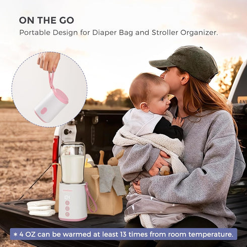 2 MOMFANN Portable Bottle Warmer, Travel Baby Bottle Warmer for Breastmilk On The Go, Leak-Proof, Modes Fast Heating