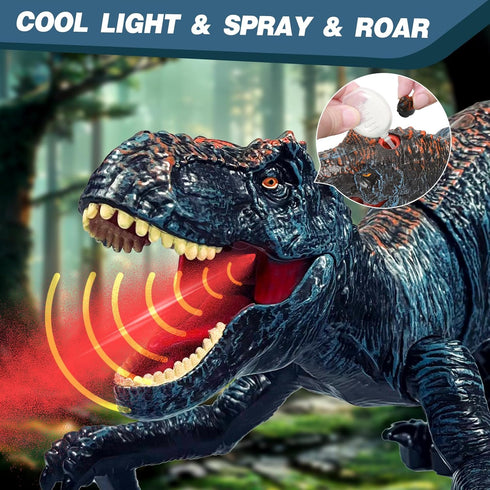 3-5 4-7 8-12 Sunrad Remote Control Dinosaur Toys for Kids Year Old, Electronic RC Robot Dinosaur with Spray & Light