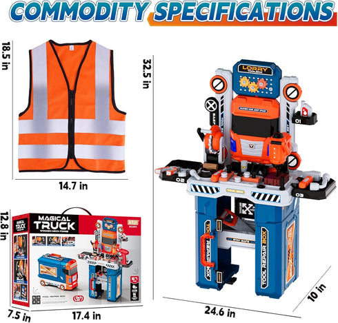 Set 68 Set 3-5, Kids Tool Bench with Electric Drill & Work Clothes, PCS Realistic Toddler Tool for Ages STEM Workbench