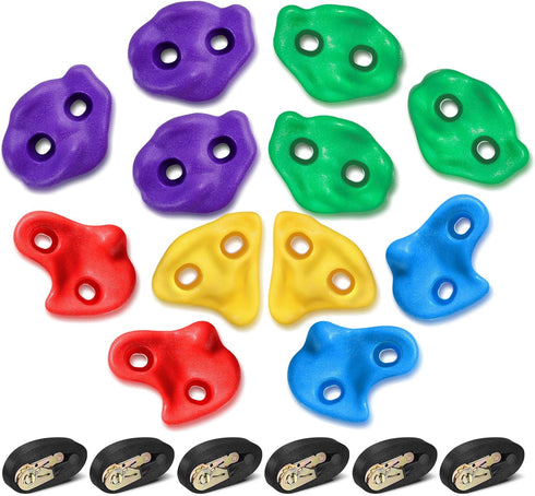 12 6 TOPNEW Ninja Tree Climbing Holds for Kids Climber, Adult Climbing Rocks with Ratchet Straps for Outdoor Ninja