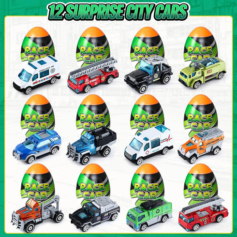 Cleboen Set 12 Pack City Car and Truck Surprise Egg for Kids, Blind Eggs with Alloy Car Toys Inside, Ideal Gift
