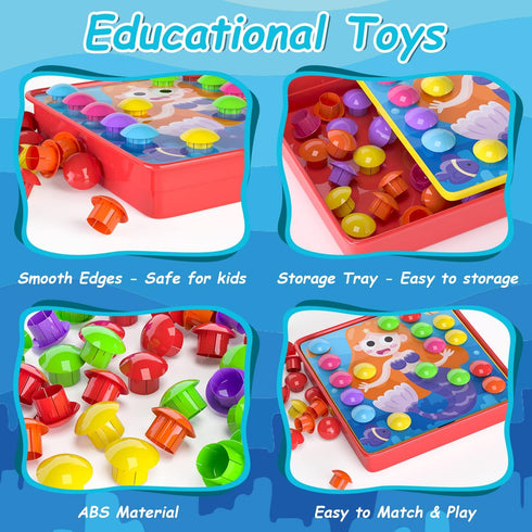 Geekper 96 PCS Button Art Toys for Toddlers, Color Matching Mosaic Pegboard Early Learning Educational Toys for Kids