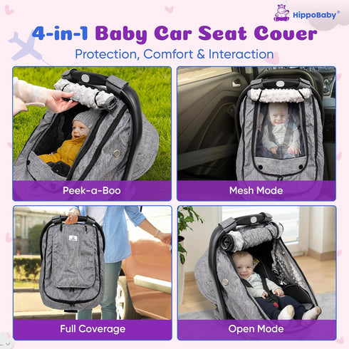 HippoBaby Waterproof Baby Car Seat Cover | Windproof Carseat Cover for Babies | Infant Car Seat Cover for Boys, Girls