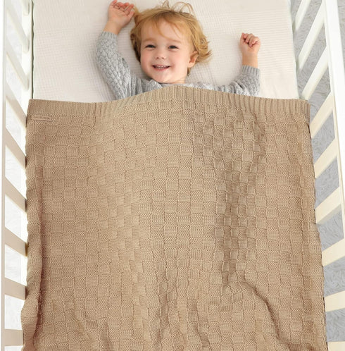 LAWKUL Baby Blankets Knit Cable Babe Blanket Soft Airy Newborn Infant Receiving Swaddling Beige Neutral Crib Stroller 40"x30" by LAWKUL