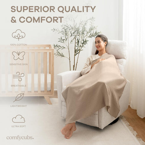 Pack 3, 42 42 Inch 100% Set, Comfy Cubs Muslin Swaddle Blankets of x Soft Cotton Baby Blanket Large Wraps for Newborns