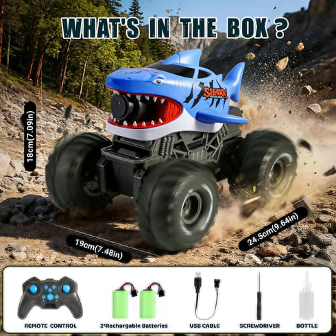 Water,4WD 2.4Ghz 6+ BOBXIN Amphibious Remote Control Shark Monster Truck Squirt All-Terrain Off-Road Waterproof RC Car