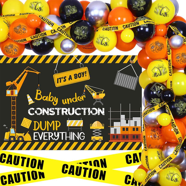 Construction Baby Shower Decorations Yellow Orange Under Construction Party Balloon Garland Kit