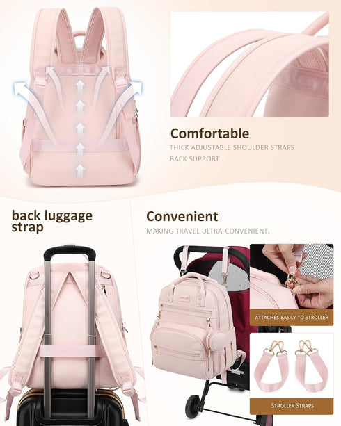 Backpack 20 15.6" ROSEGIN Premium Vegan Leather Diaper Bag with Waterproof Changing Pad, Reinforced Zippers