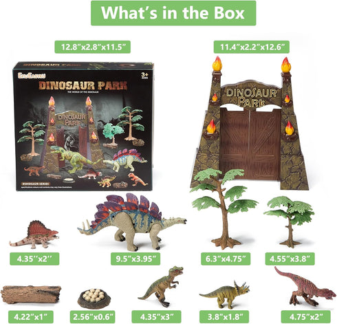Dinosaur Toys for Kids 3-5 5-7, Realistic Jurassic Figures with Park Gate, Educational Play Set for Boys Girls