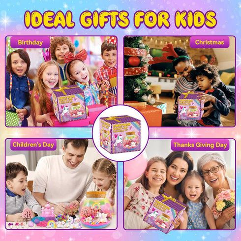 7july Ages5 6 7 8 9 10 Unicorn Terrarium Crafts Kit for Kids-LED Night Light Up & Remote Unicorn Birthday Gifts Toys