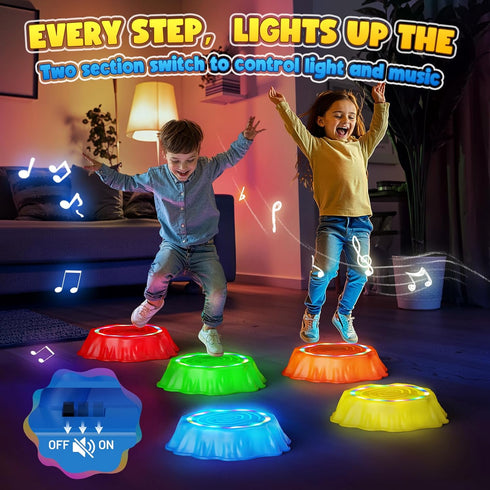 5PCS 3-5 Flooyes Stepping Stones for Kids, Light Up & Music Non-Slip Stepping Stones, Sensory Toys for Toddler Balance