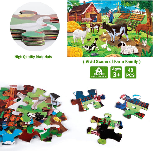 Puzzles,48 3-5,Children 4-8 Jumbo Floor Puzzle for Kids,Farm Animals Jigsaw Large Piece Barn Puzzle for Toddler Ages