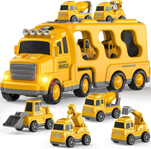 Set 1 2 3 4 5 6 7 8, Playset 2-4 4-7 Construction Truck Toys for Kids Aged Truck with Toy Car, Light and Sound, Movable