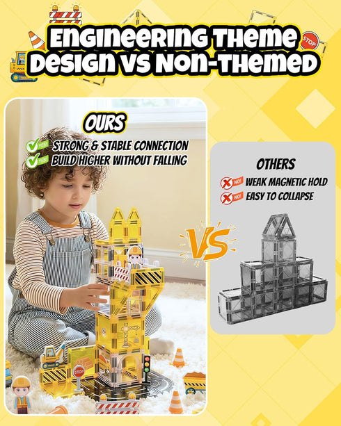 LADFAR Blocks,37pcs Magnetic Tiles for Kids, Construction Magnetic Building STEM Educational Magnet Toys, Ideal Gift