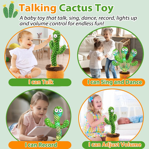Dancing Talking Cactus Toy, Toddler Baby Toys for Boys Girls Gifts Singing Mimicking Cactus Toy Recording Repeating What You Say Cactus Baby Toy(Rechargeable)