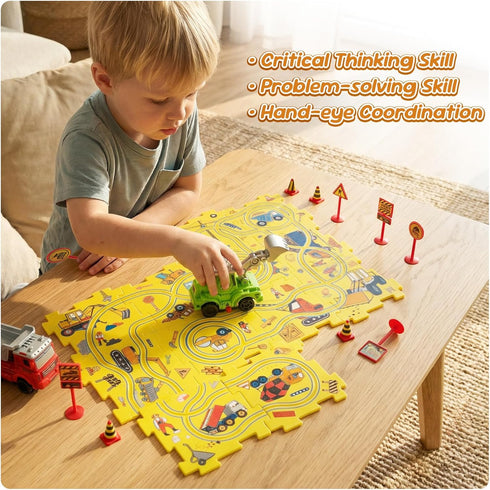 3-5 Set, 3 4 5 6 Plastic Puzzles for Kids Ages with Toy Cars (Excavator + Dump Truck), Toddler Puzzle Track Car Play