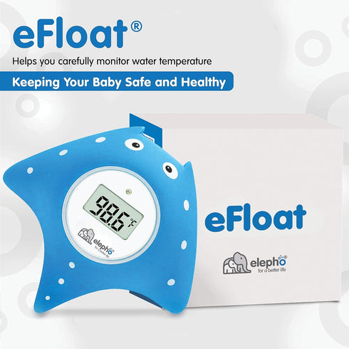 Elepho eFloat Digital Baby Thermometer - Waterproof Device for Bathtub, Monitors Water & Room Temperature (Blue)