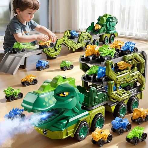 PEADUCK Toddler Car Truck Toys for Kids Ages 3-5, 10-in-1 Dinosaur Carrier Truck
