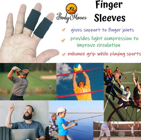BodyMoves 10 Finger Brace Splint Sleeve - Thumb Support Protector Cushion, Elastic Breathable Stabilizers