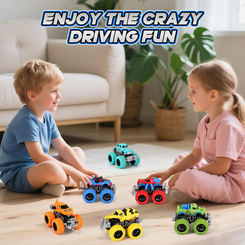 6 Pack 3-5 4-7 Gloween Monster Truck Toys for Kids, Friction Powered Push and Go Cars, Great Christmas Birthday Party