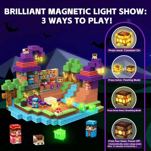 200PCS Set 3+ Magnetic Blocks - Magnetic School Castle with Light Up Blocks - Kids Classroom Sensory Toy for Toddlers