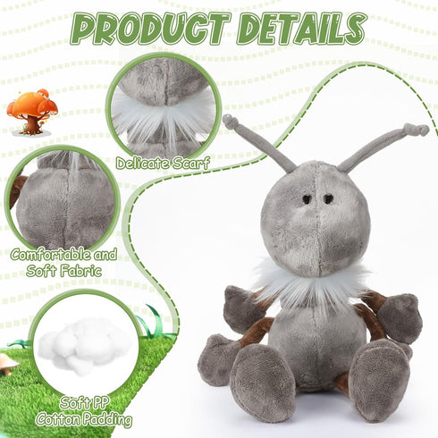 3 Pcs Ant Plush with Scarf, Cuddly Stuffed Animal Plush Toy for Birthday Holiday Party Gifts, 12 Inch (Gray)