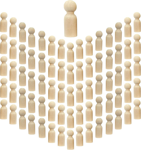 75 Pieces Wood Peg Dolls - Unfinished Wooden People Craft Blank Family Figures, 5/8 x 1-3/4 inch