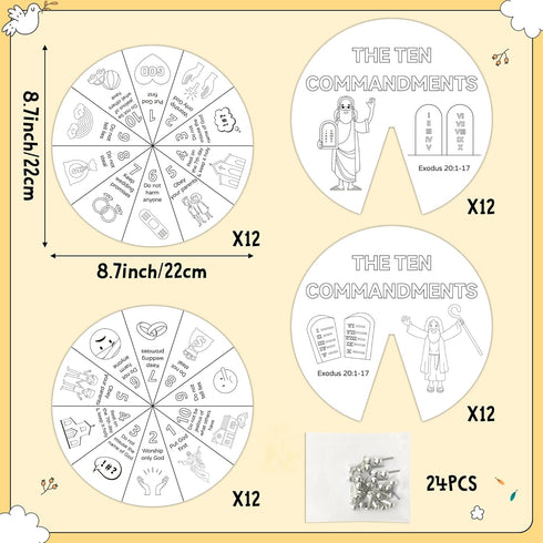 Commandments 24 Sets 10 Commandments COcnny Ten Coloring Craft - Color Your Own Religious Art Wheel Kit for Kids, DIY
