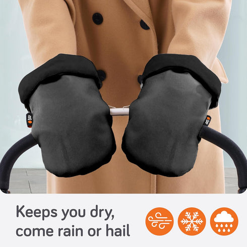 Baby Uma Stroller Gloves Hand Muff - Supersoft Fleece-Lined Faux-Leather Stroller Mittens, Water-Resistant & Universal
