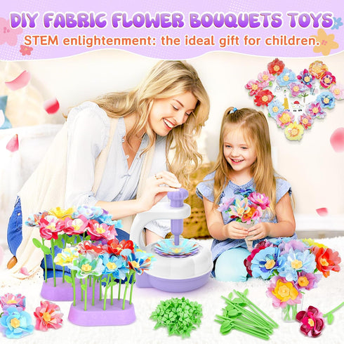 300+PCS 2 3 4 5 6 7 8+ GirlsHome Fabric Flower Bouquets Toys, DIY Flower Making Kit for Kids, Reusable Arts and Crafts