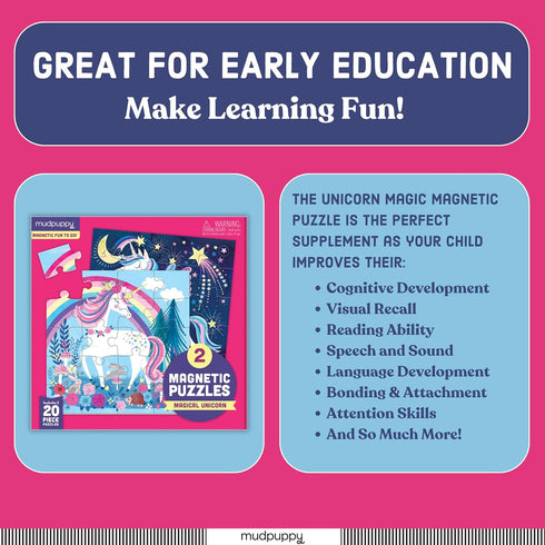 Mudpuppy Magical Unicorn - Tri Fold Magnetic Puzzles Featuring Two 20 Piece Unicorn Magic Themed Artwork