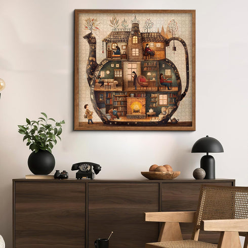 PICKFORU 1000 Teapot Library Puzzles for Adults Pieces, Vintage Bookshelf Book Puzzles Room Art, Difficult Unique
