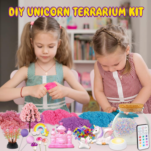7july Ages5 6 7 8 9 10 Unicorn Terrarium Crafts Kit for Kids-LED Night Light Up & Remote Unicorn Birthday Gifts Toys