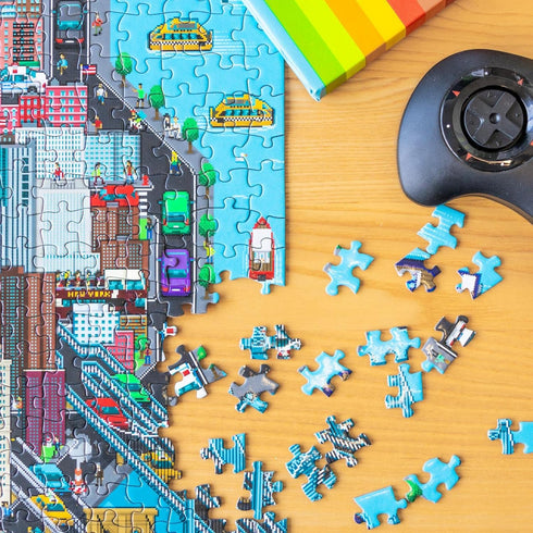 1000 Piece Puzzle - 8-bit Retro Gaming Style New York City - 100% Recycled Cardboard