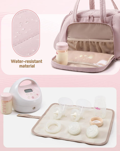 S1 S2, Marscamd Quilted Breast Pump Bag Compatible with Spectra and Pumping Bag with Cooler Compartment and a Drying
