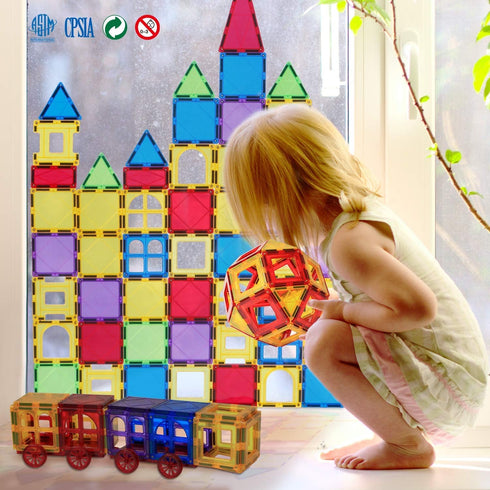 Magnetic Blocks, MAGBLOCK Magnetic Tiles for Kids - 3D Magnetic Building Blocks for Toddlers Building Blocks with Clear