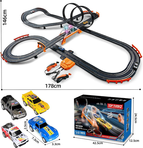 Glorryearst 4 Sets 7,8,9-12 Slot Car Racing Track for Kids with Cars Battery or Electric Powered Dual Racing Game