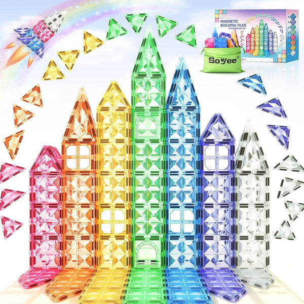 Kids Magnetic Tiles Toys for 3 Year Old Girls and Boys, STEM Learning Toy for Toddlers Ages 3-8 Birthday Gifts