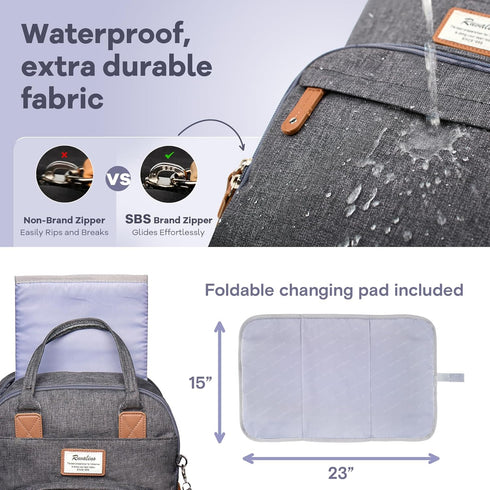 Backpack, Pack RUVALINO Diaper Bag Multifunction Travel Maternity Baby Changing Bags, Large Capacity, Waterproof, Dark