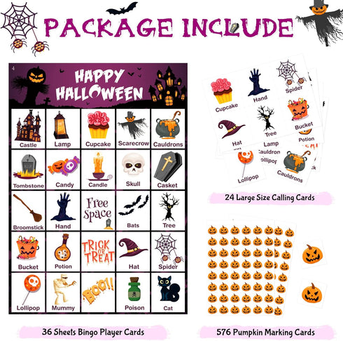 V-Opitos Halloween Bingo Game Card for Kids/Adults, 36 Players, Family/School Classroom Halloween Party Favor