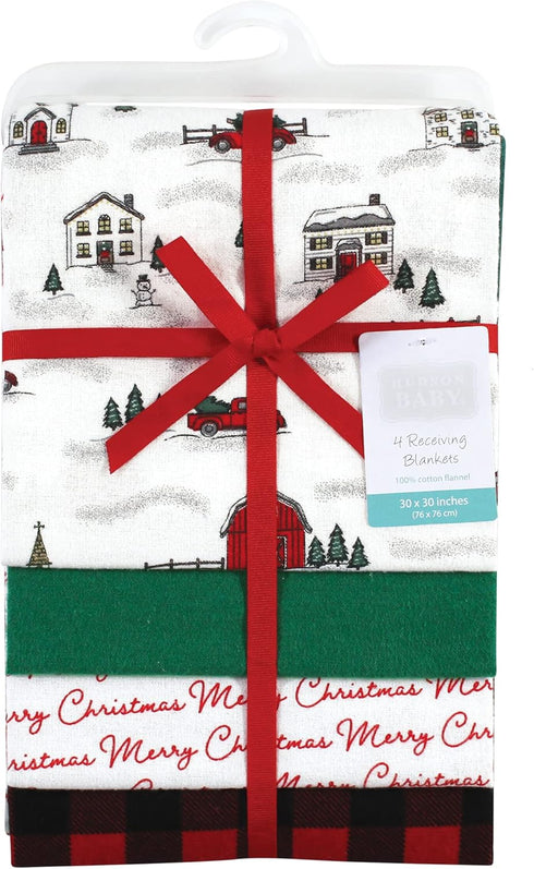 (Pack 2) Hudson Baby Unisex Baby Cotton Flannel Receiving Blankets, Christmas Scene, One Size