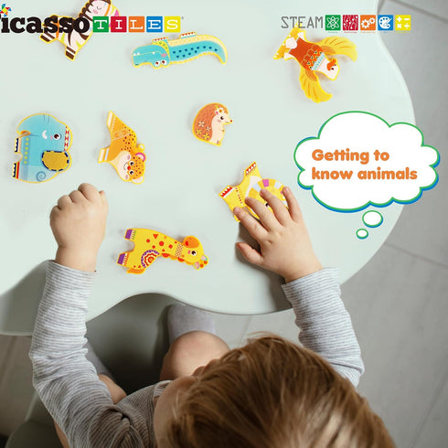PicassoTiles 8pc Magnet Building Blocks, Safari Animal Magnetized Action Figures, Educational Learning Toyset for Ages