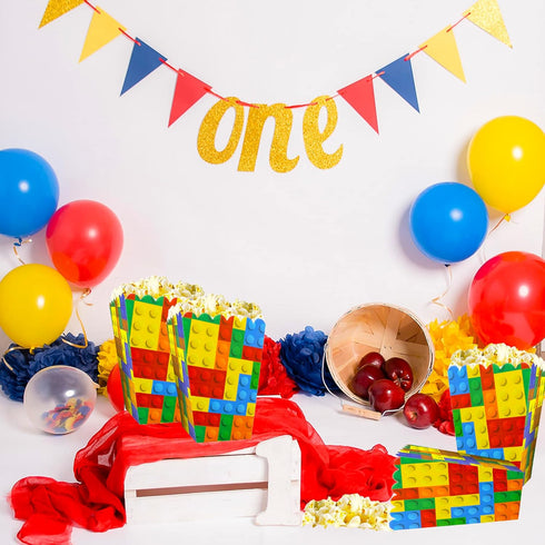 12 PCS Building Block Popcorn Boxes, Party Supplies and Favor Boxes for Birthday Decorations